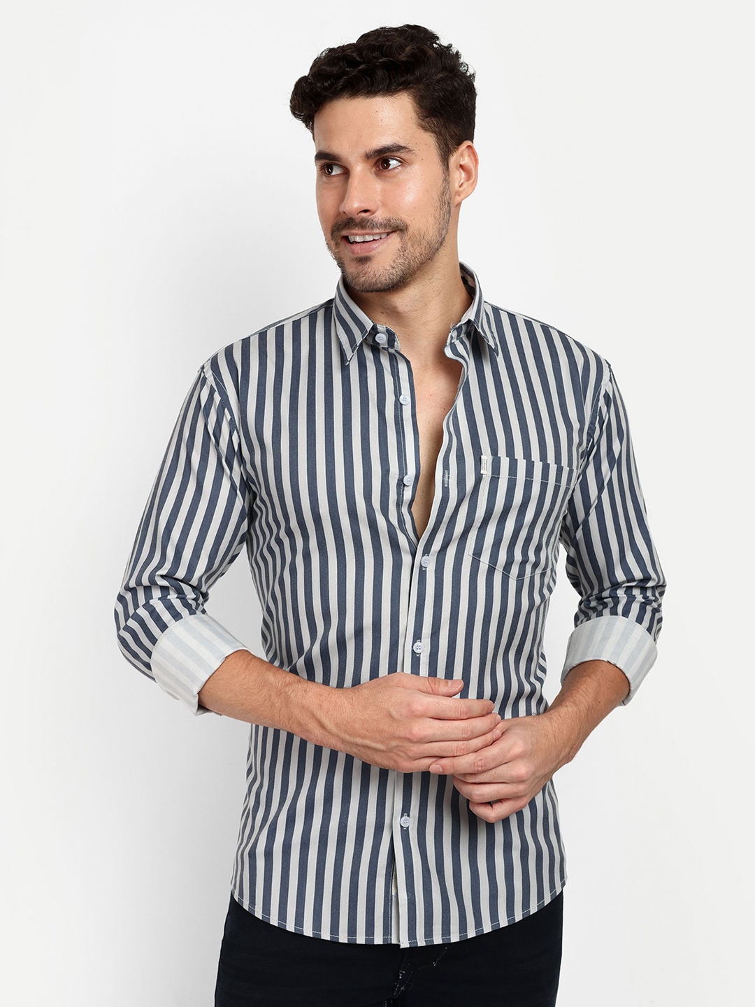 

Lewogle Men Opaque Striped Casual Shirt, Purple
