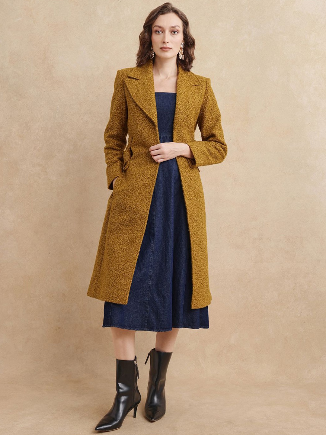 

RAREISM Women Cotton Longline Open Front Jacket, Yellow
