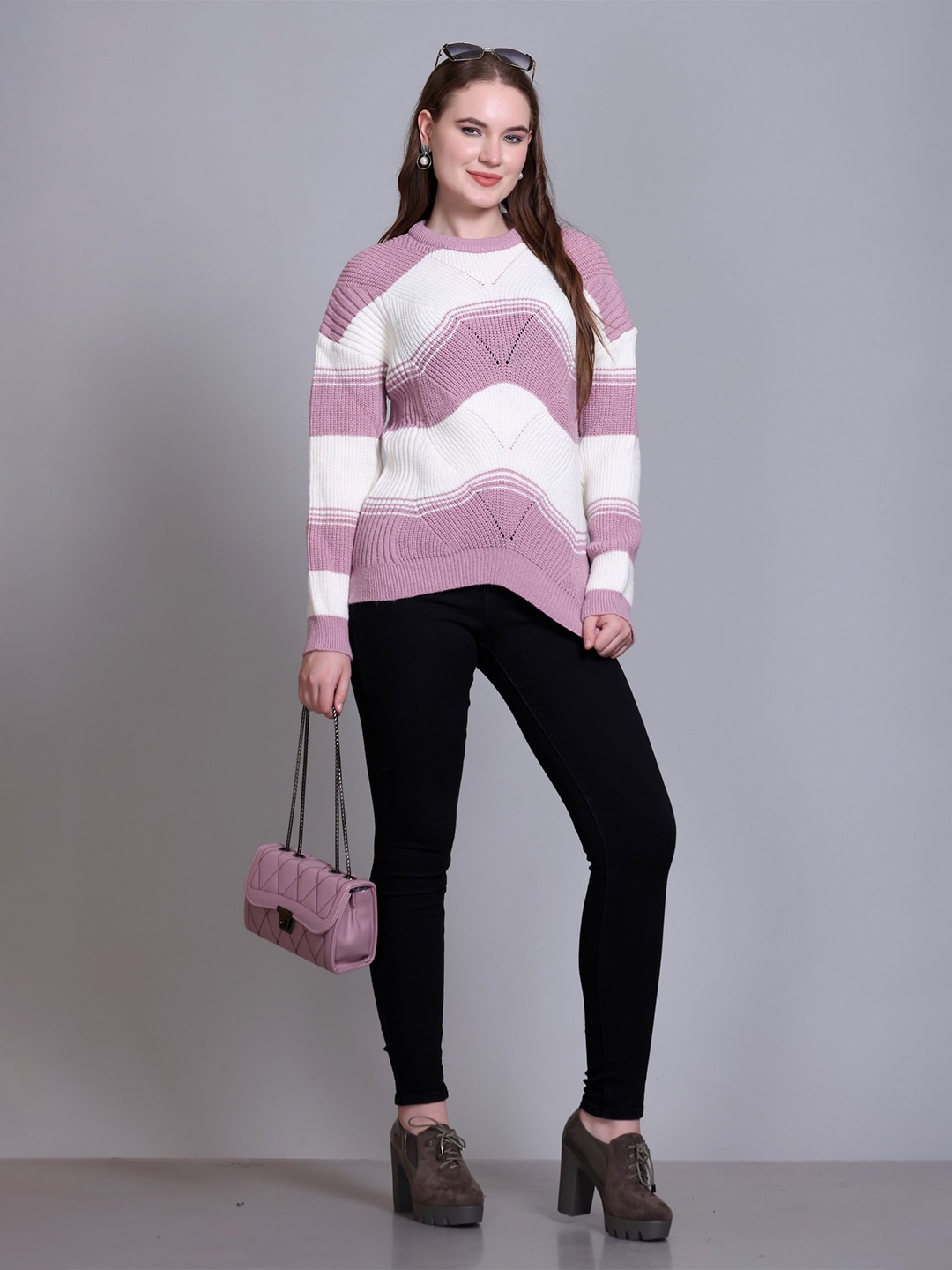 

GOSHA & MAU Women Striped Pullover, Pink