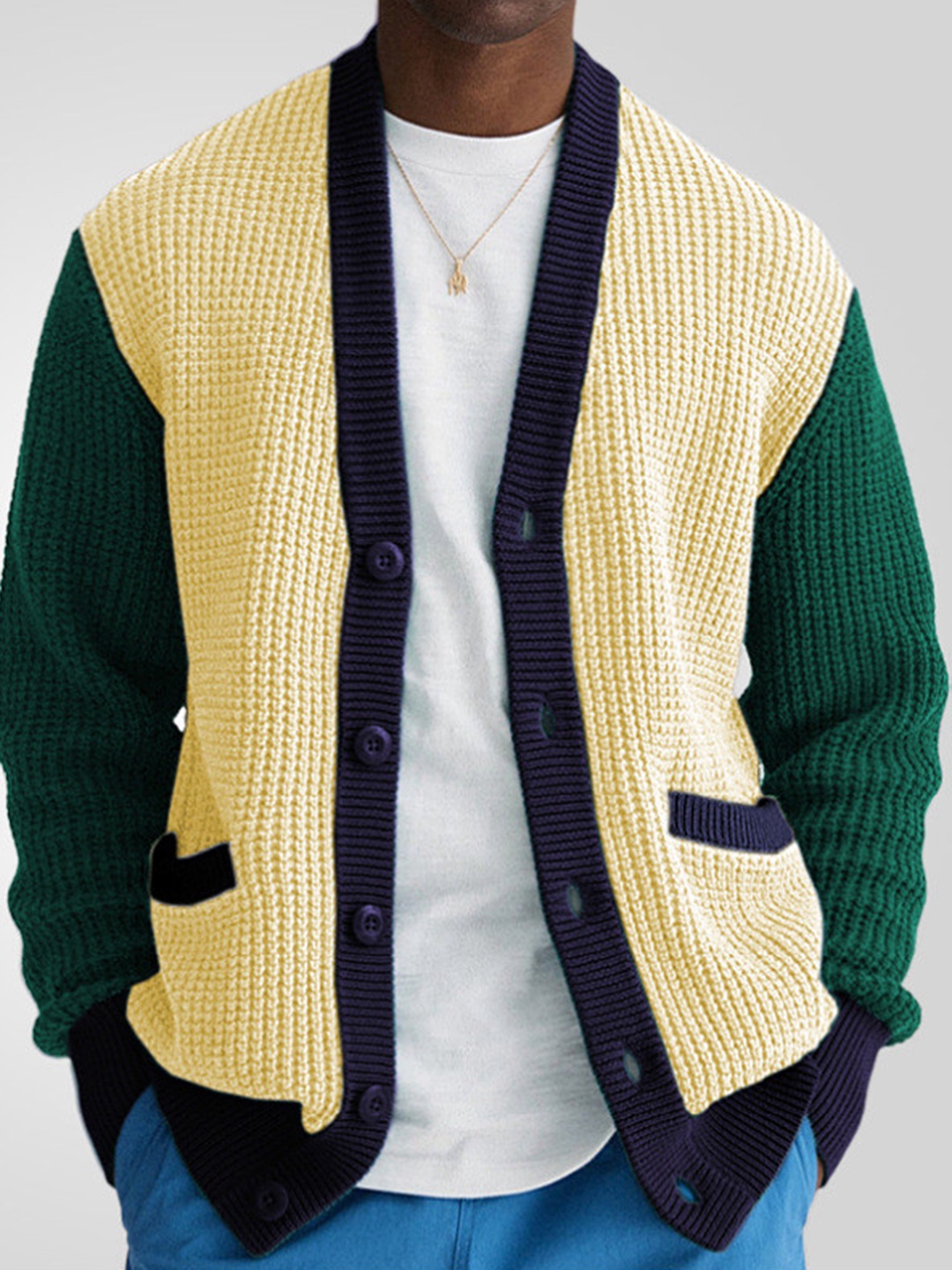 

Mast & Harbour Men Colourblocked Cardigan, Yellow