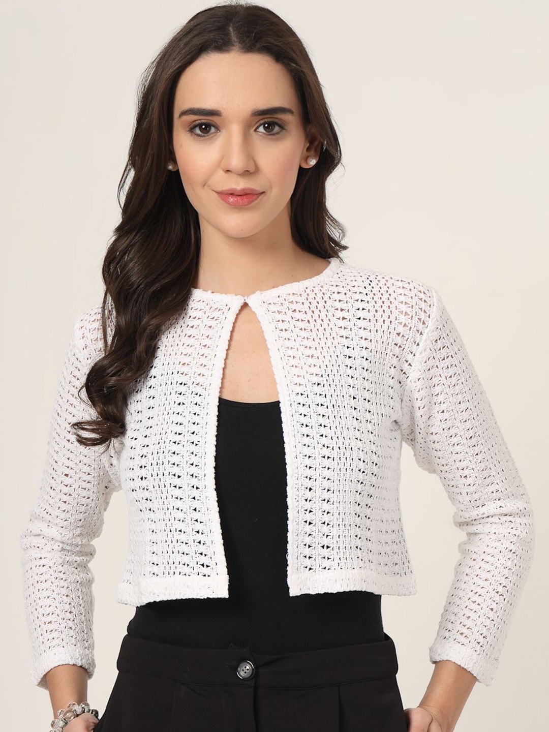 

Style Quotient Women Crop Button Shrug, White