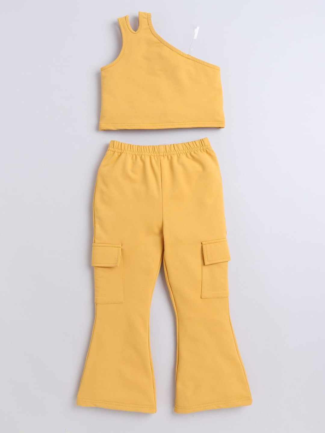 

taffykids Girls One Shoulder Top With Bell Bottom Trousers, Yellow