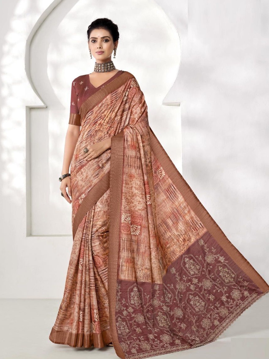 

MAHALASA Woven Design Zari Art Silk Tussar Saree, Maroon