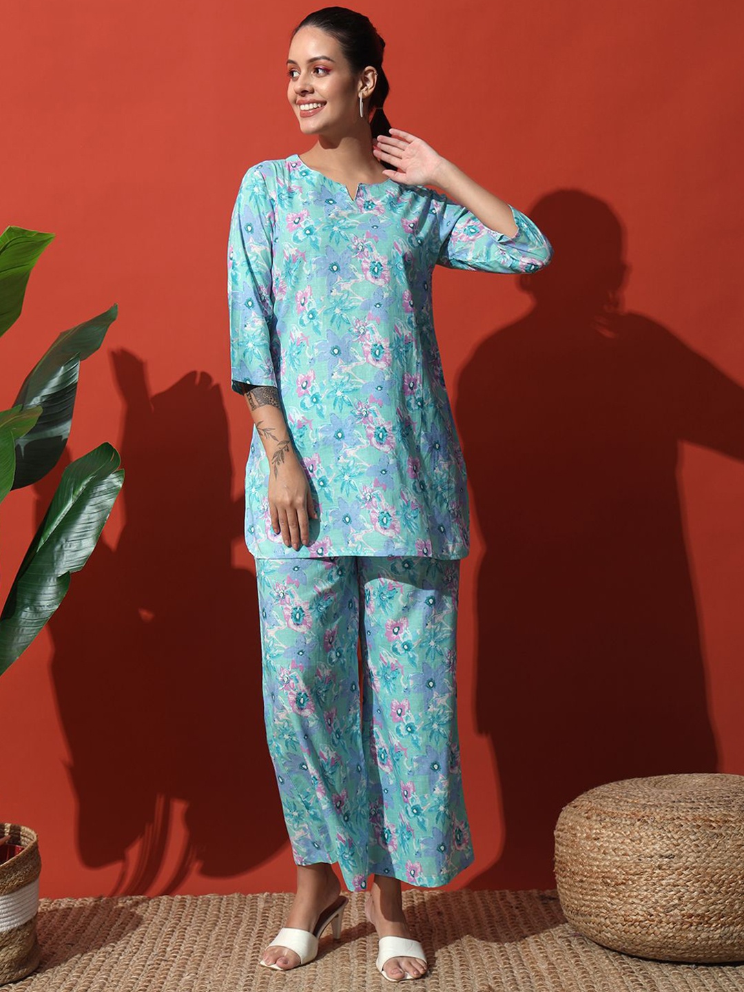 

KALINI Floral Printed Cotton Co-Ords, Blue