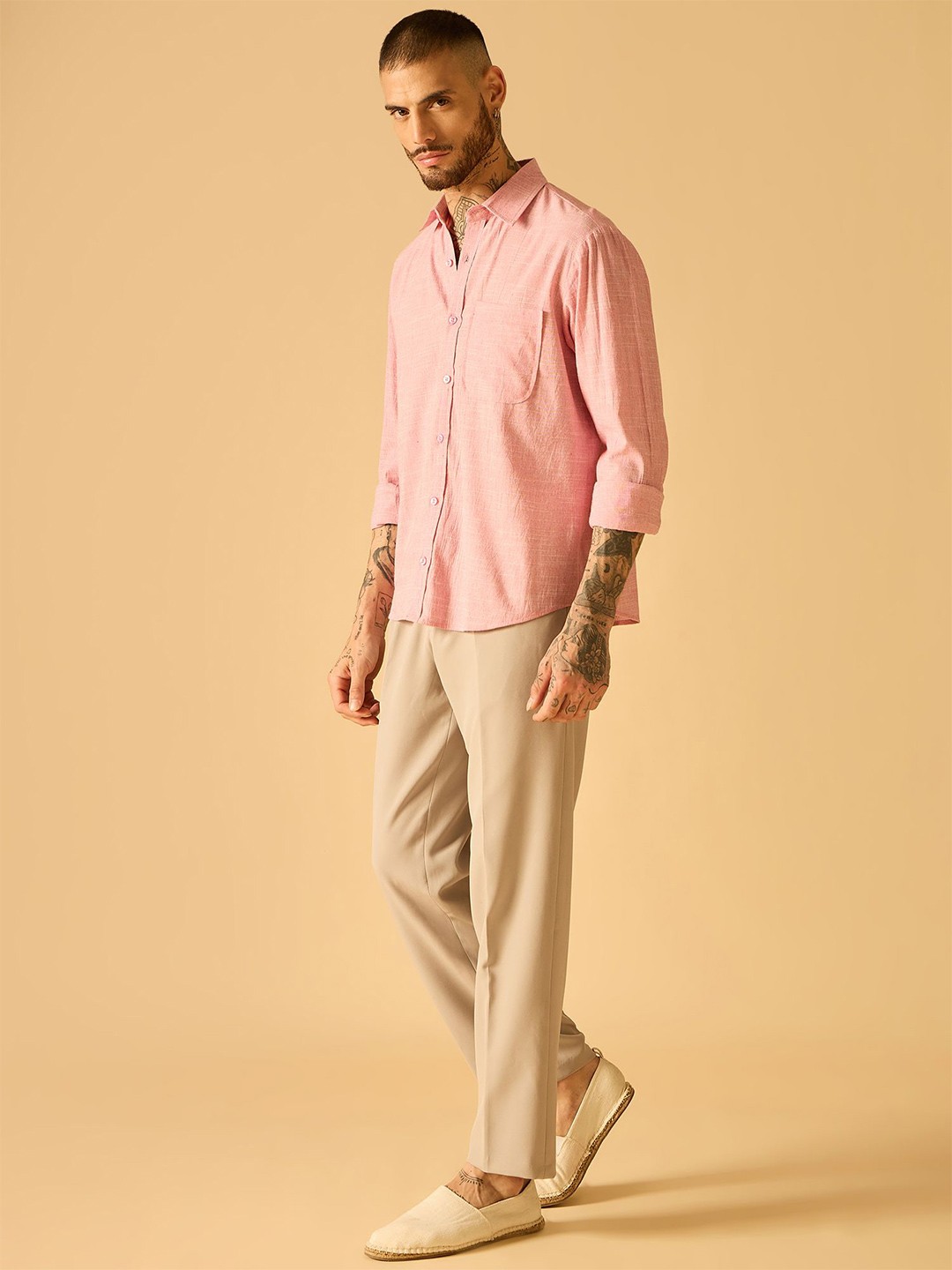

AKS Men Standard Semi Sheer Casual Shirt, Pink