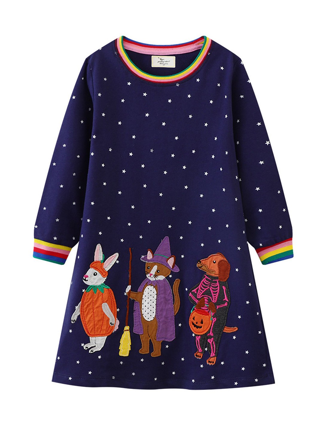 

LULU & SKY Girls Cotton Printed Applique A-Line Dress, Blue