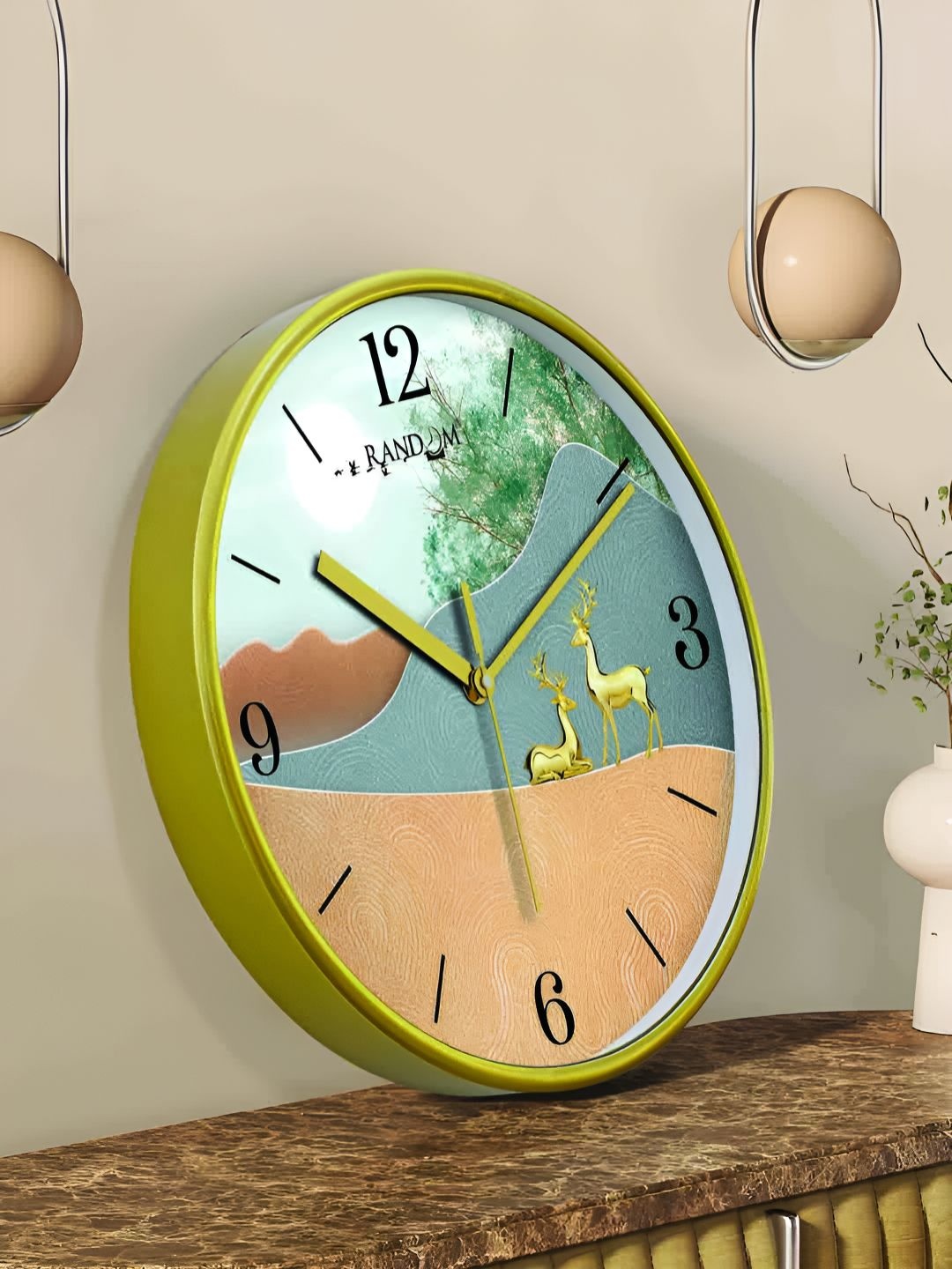 

RANDOM Printed Round Shaped Sweep Silent Movement Contemporary Wall Clock, Green