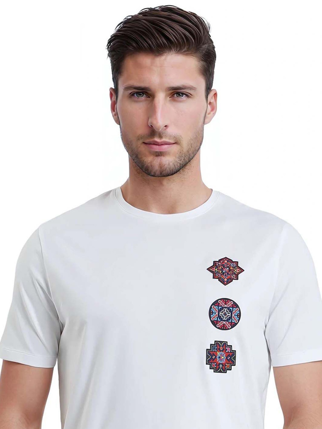 

RARE RABBIT Men Printed Pockets T-shirt, White