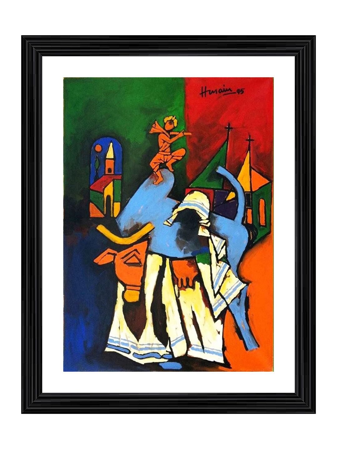 

Adventures India Red & Blue Wooden Painting Wall Art