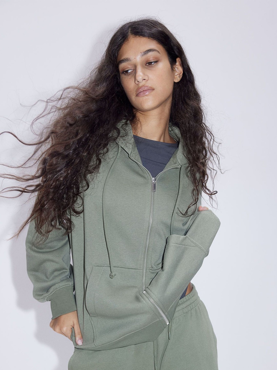 

H&M Oversized Zip-Through Hoodie, Green