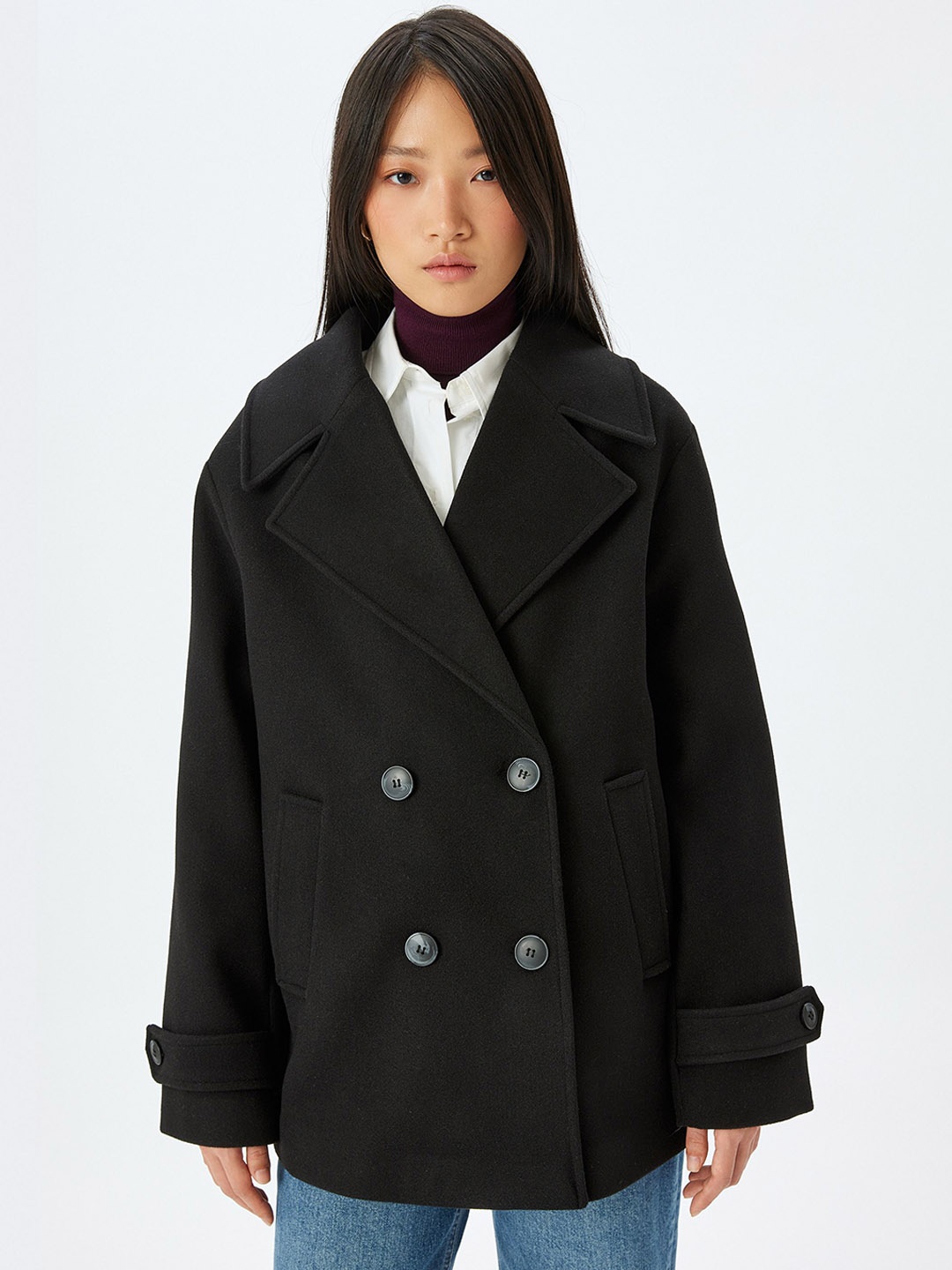 

Koton Women Single-Breasted Overcoat, Black