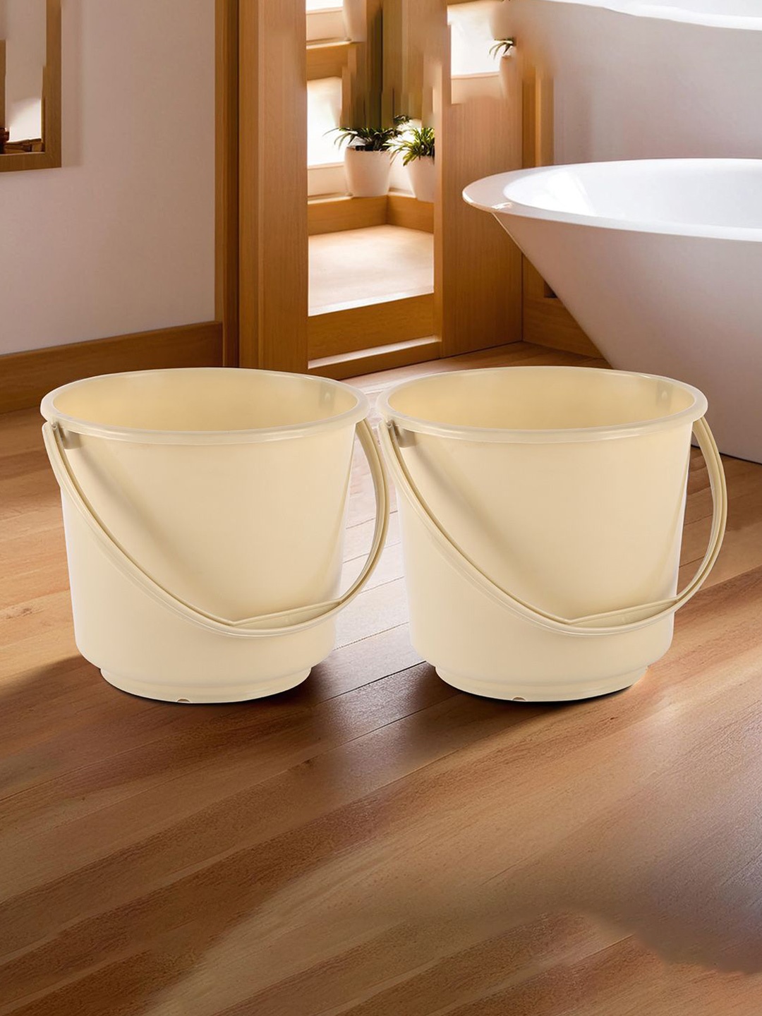 

Kuber Industries Beige 2 piece Solid Plastic Bath Accessories Set