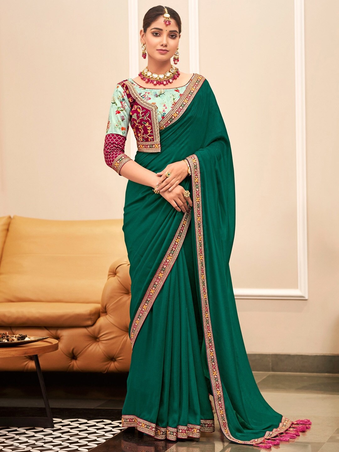 

A.V.M Prints Embroidered Pure Silk Saree, Green