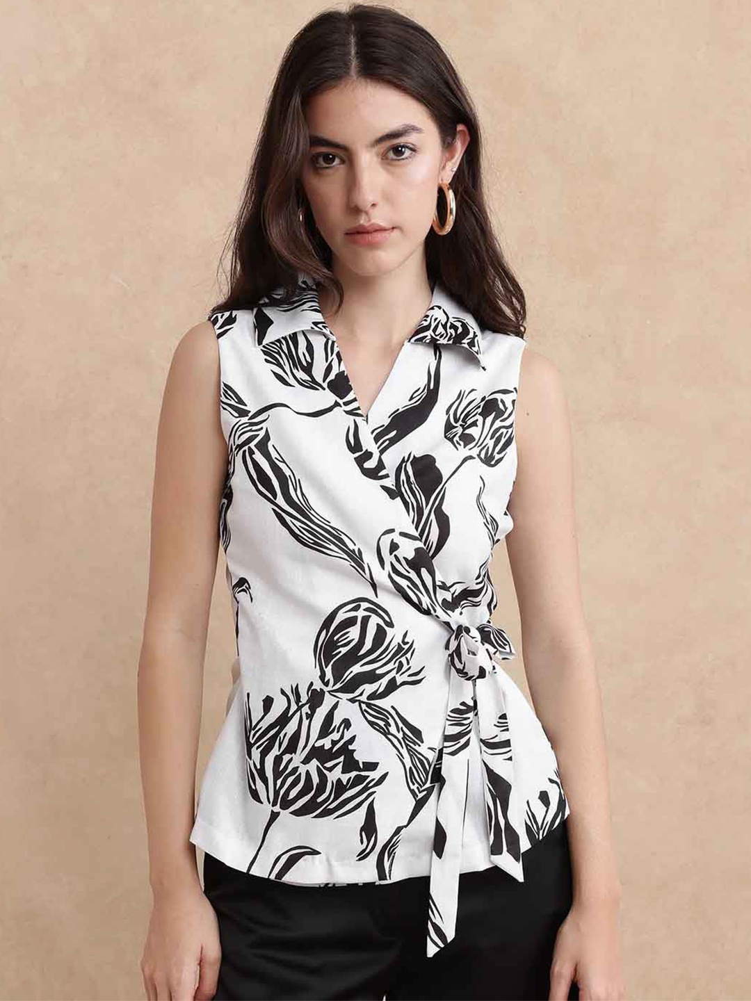 

RAREISM Floral Print Wrap Top, White
