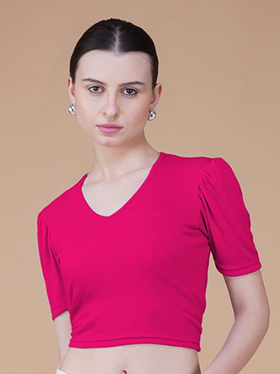 

Lagashi Women V-Neck Cotton Crop Top, Pink