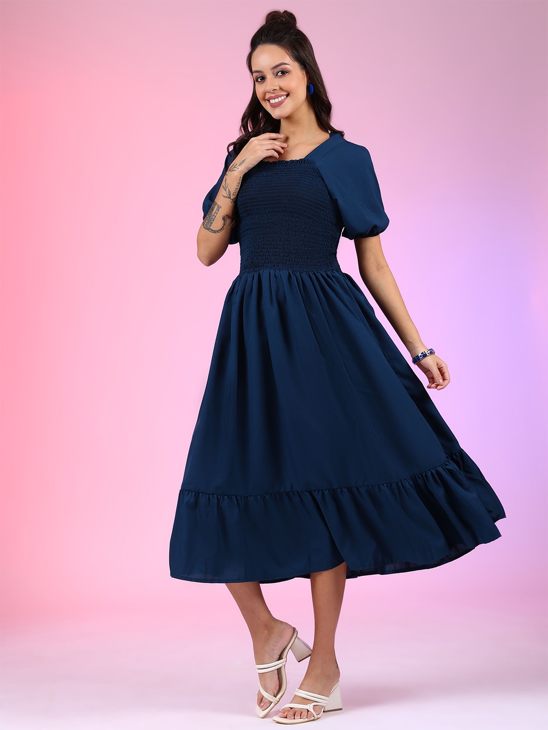 

Femvy Crepe Fit & Flare Dress, Blue