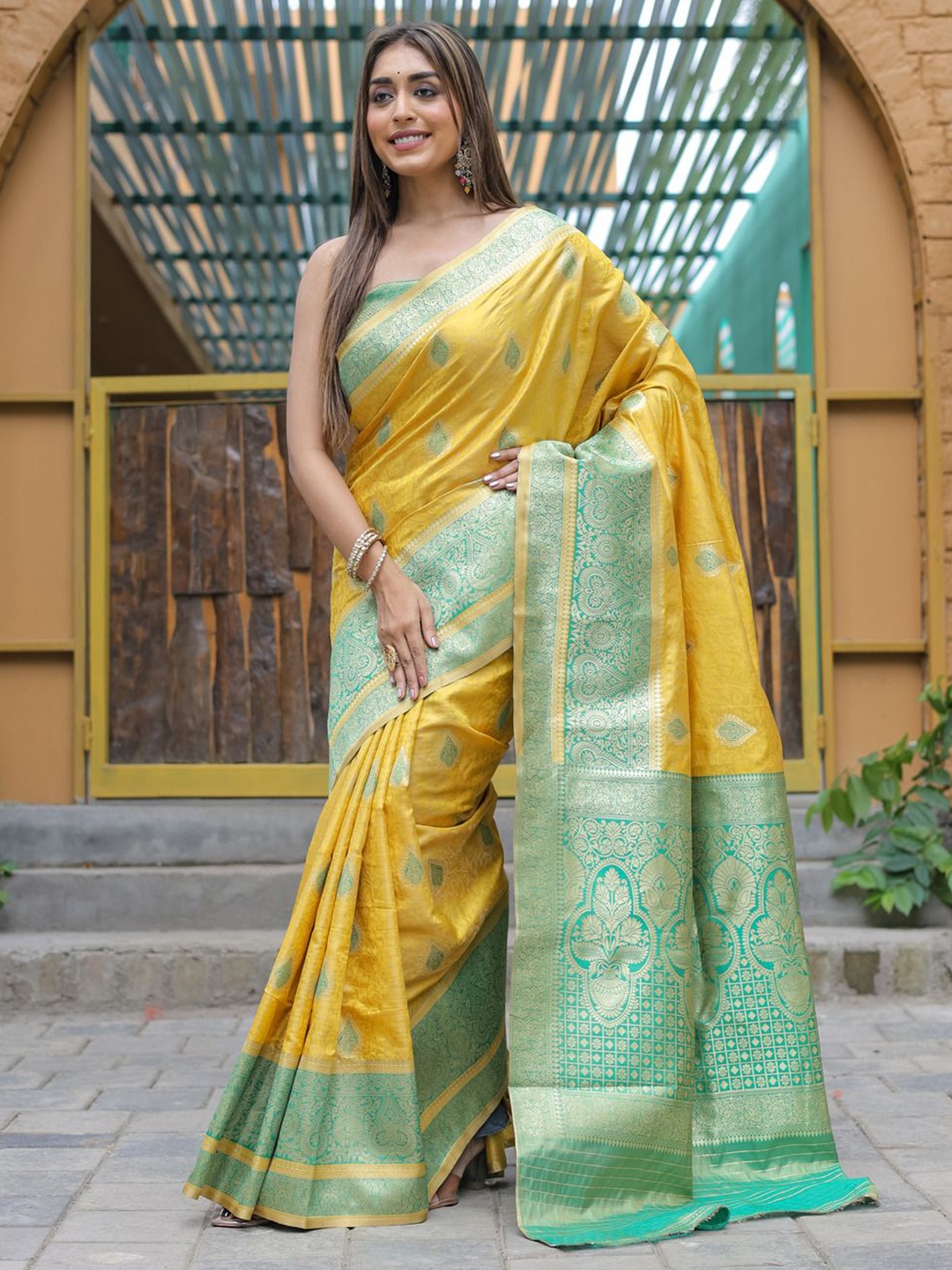 

Anouk Woven Design Zari Silk Blend Saree, Yellow