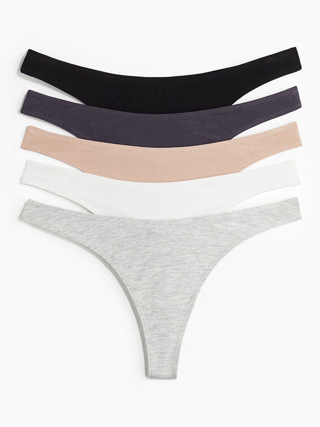 

H&M 5-Pack Cotton Thong Briefs, Grey