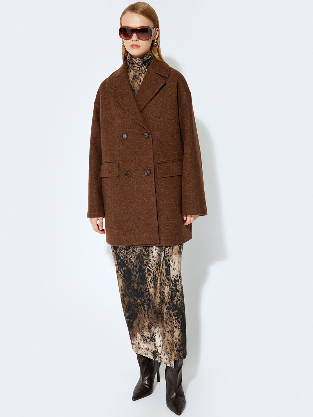 

Koton Women Double-Breasted Overcoat, Brown