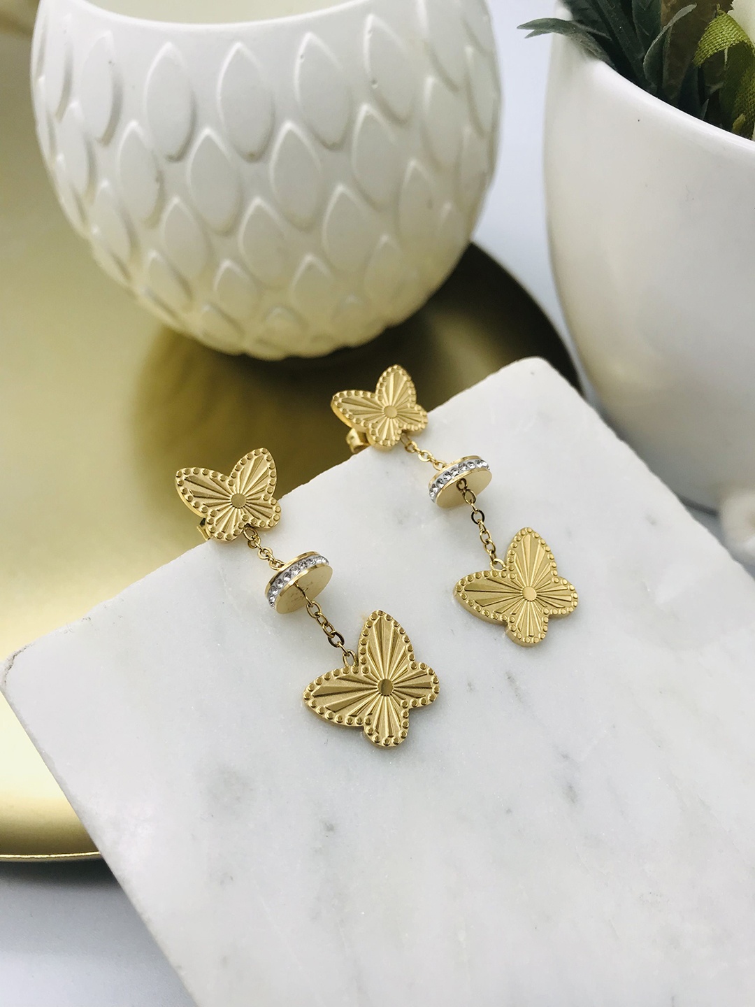 

ANJNI CREATION Stainless Steel 18KT Gold-Plated Tarnish-Free Waterproof Butterfly Earrings