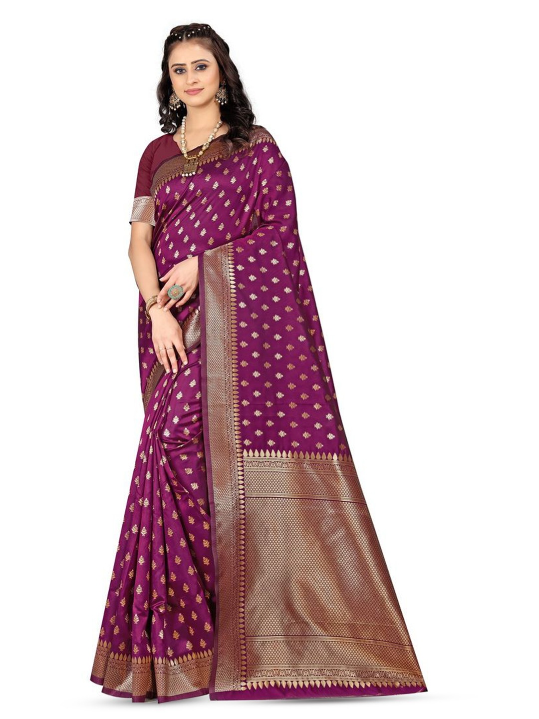 

KALINI Woven Design Zari Silk Blend Kanjeevaram Saree, Maroon