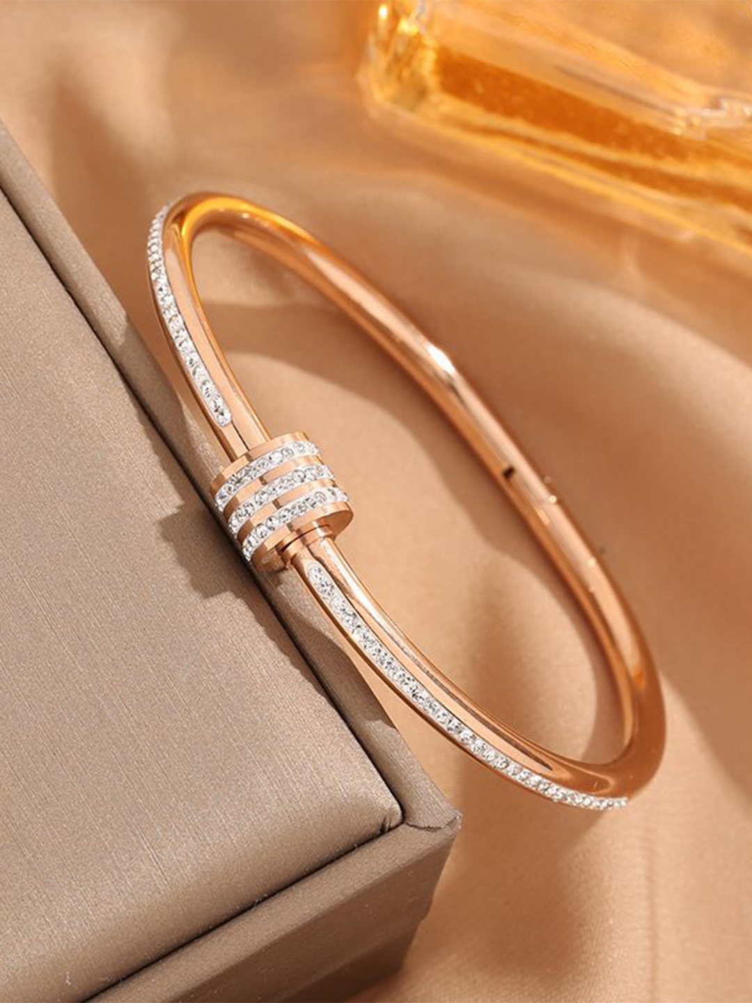 

Just Lil Things Gold-Plated Stone Studded Bangle-Style Bracelet