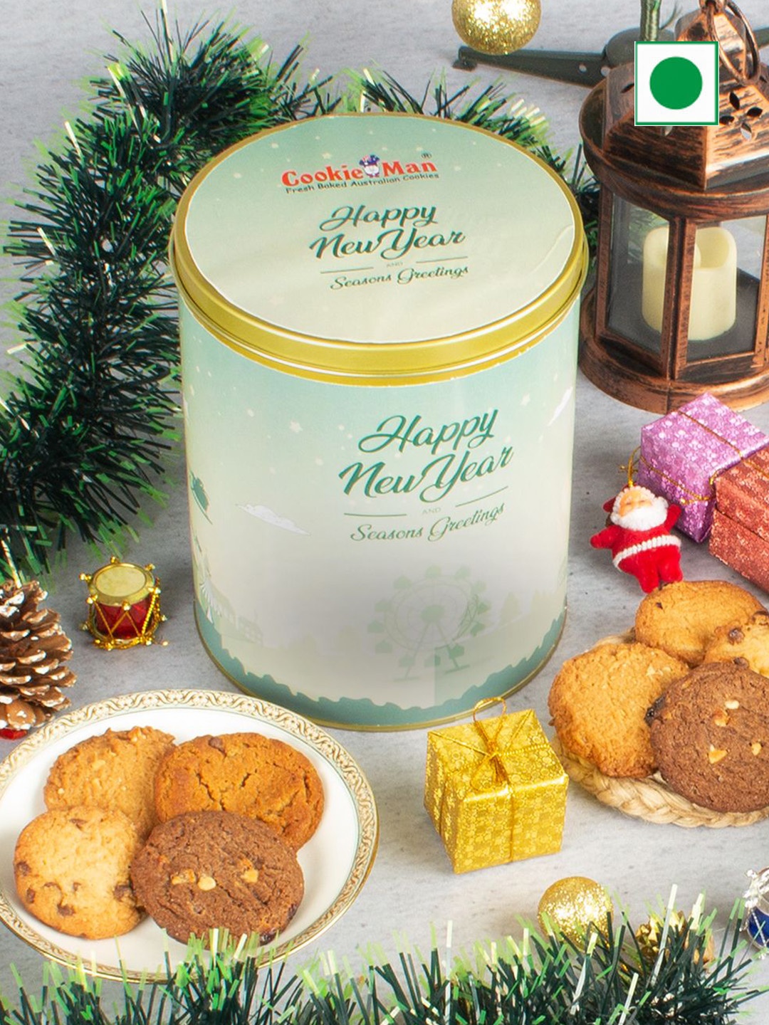 

Cookieman Assorted Cookies New Year Gift Tin - 600 gm, Green