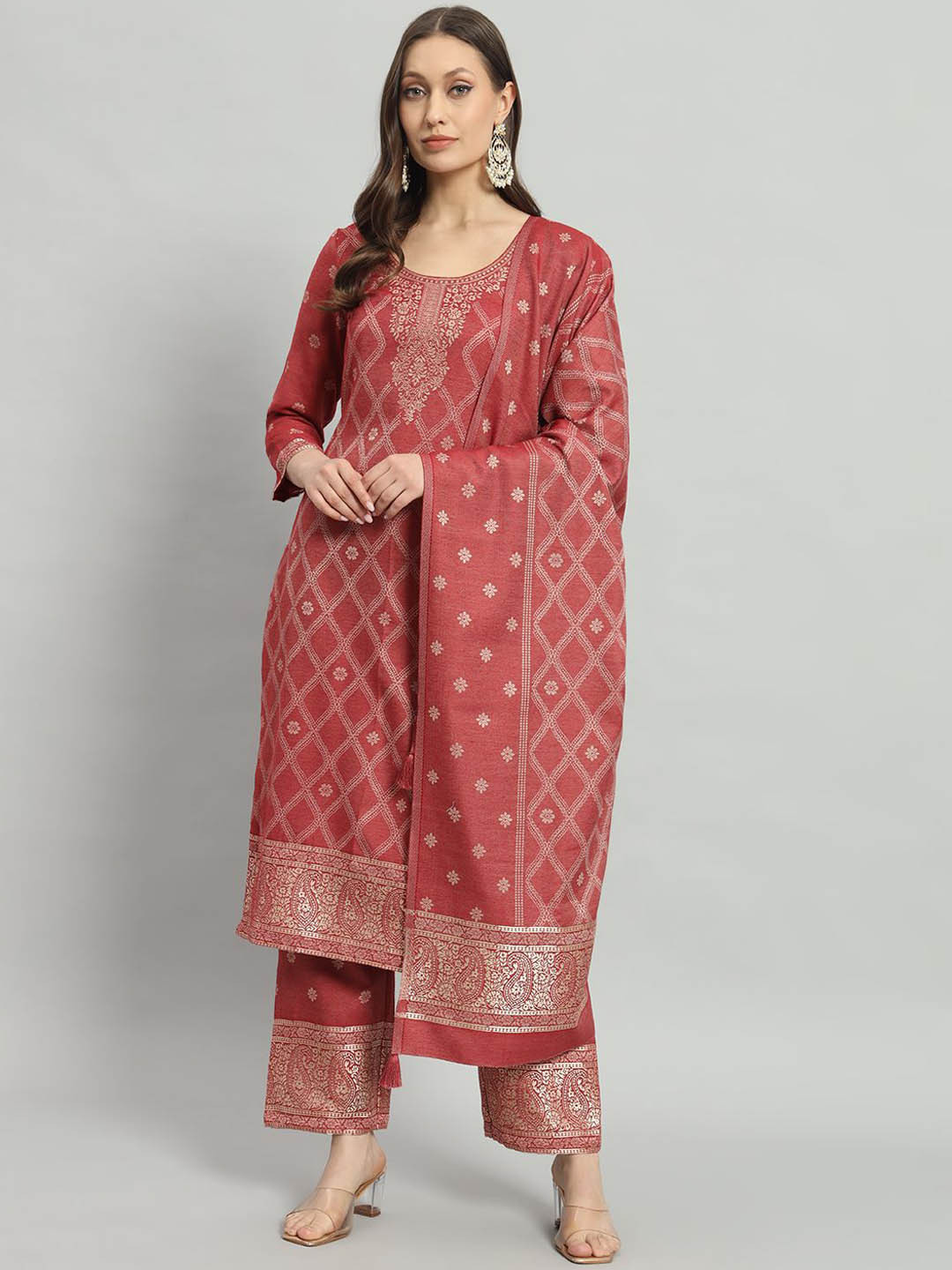 

Safaa Viscose Rayon Unstitched Dress Material, Red
