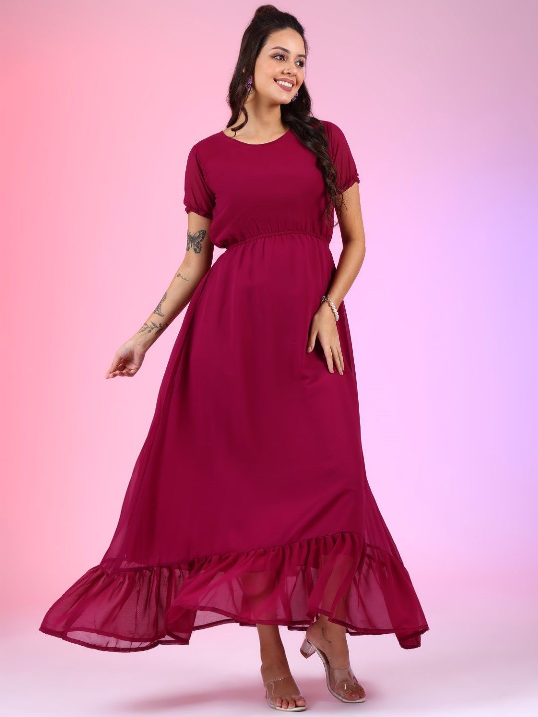 

Krunal Raiyani Crepe Fit & Flare Dress, Magenta