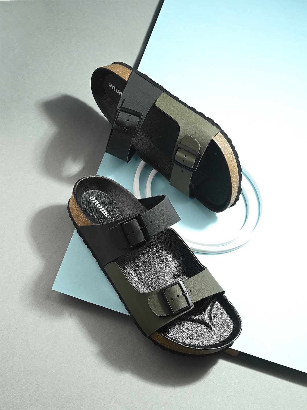 

Anouk Men Dual Fusion Comfort Sandals With Buckle Details, Olive