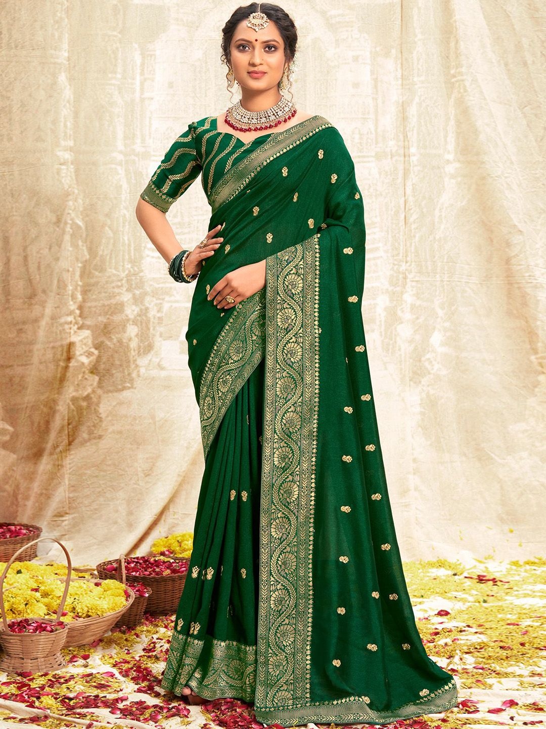 

A.V.M Prints Woven Design Pure Silk Saree, Green
