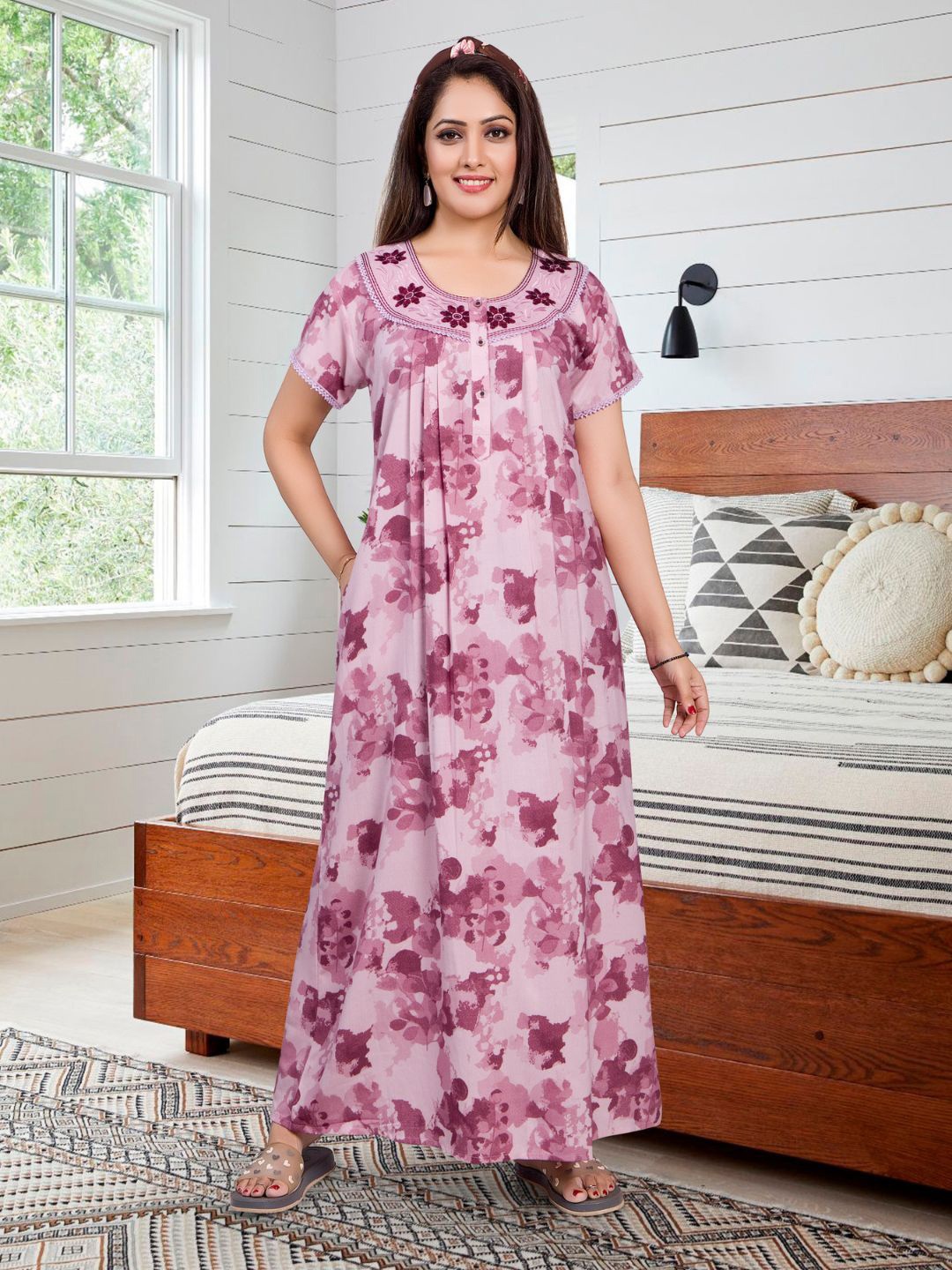 

EliteZilla Printed Maxi Nightdress, Pink