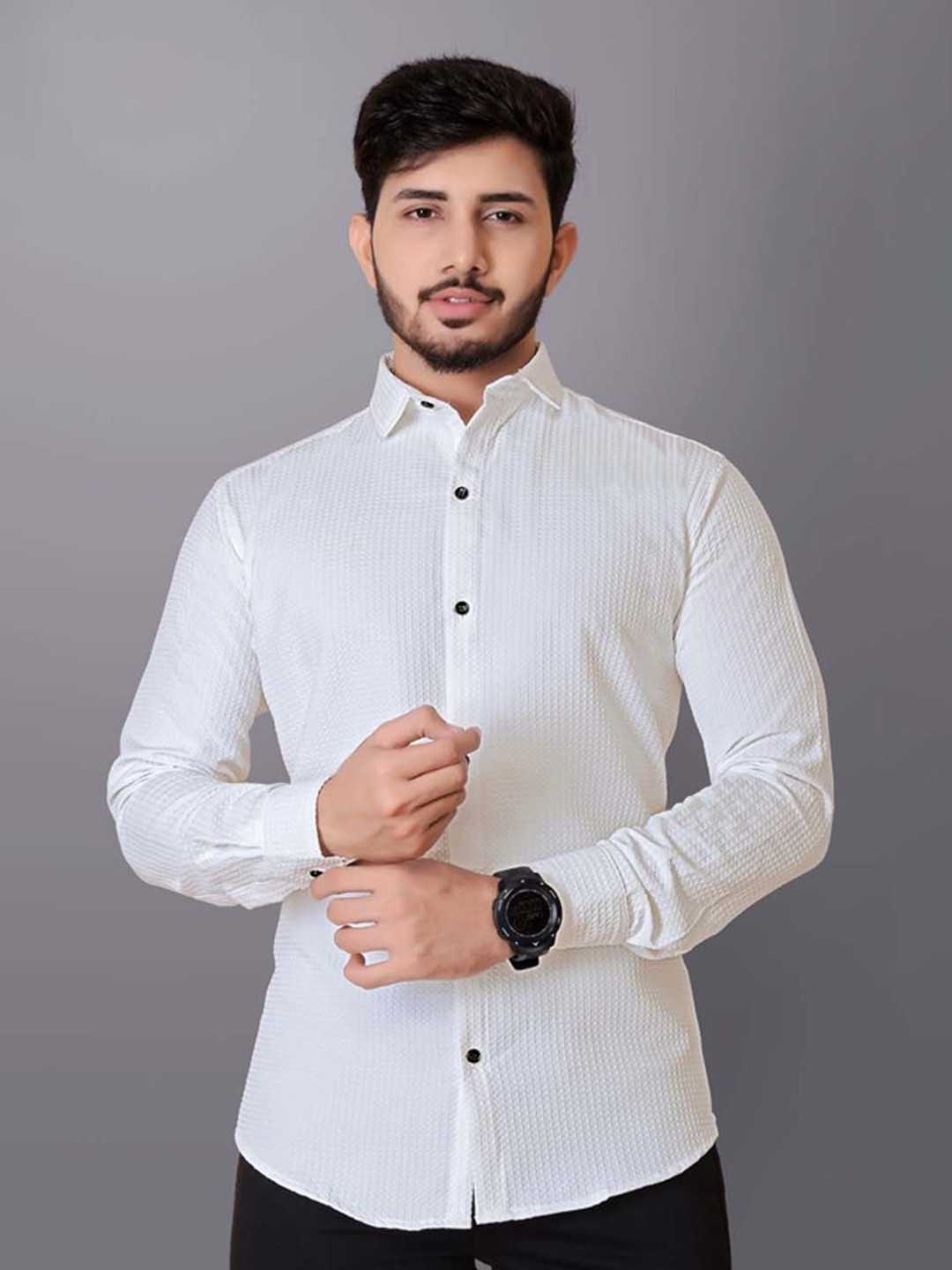 

WILNERCROWN Men Classic Opaque Casual Shirt, White