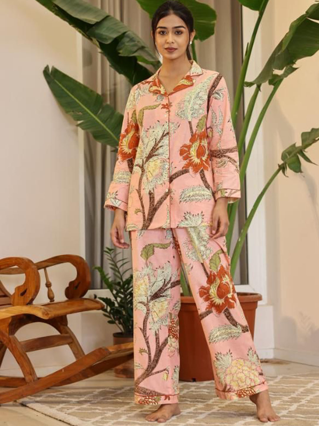 

FLAVIA CREATION Printed Pure Cotton Night suit, Pink