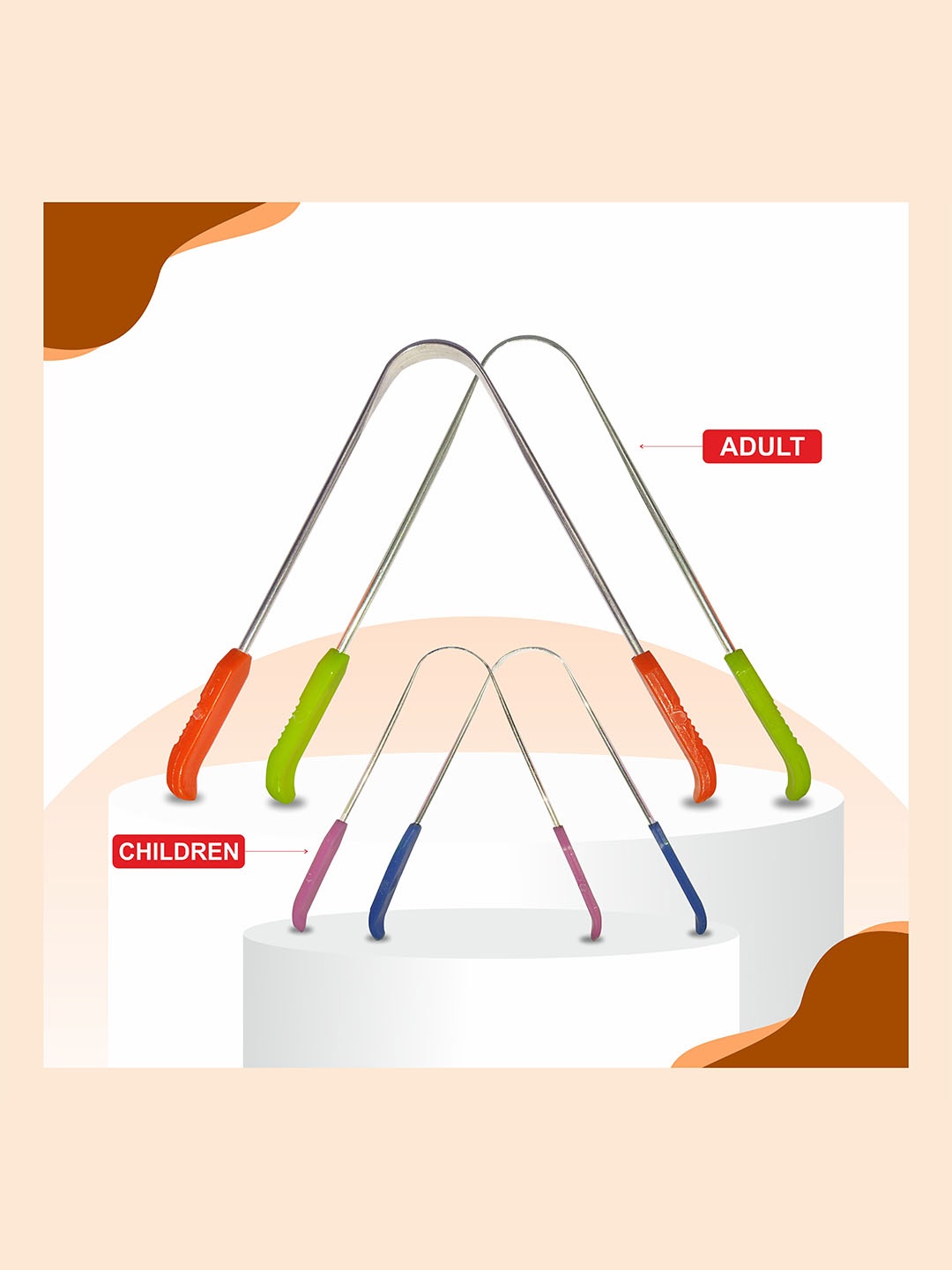 

Nurpi Set Of 4 Steel Brass Long Handle Tongue Cleaner For Oral Care, Silver