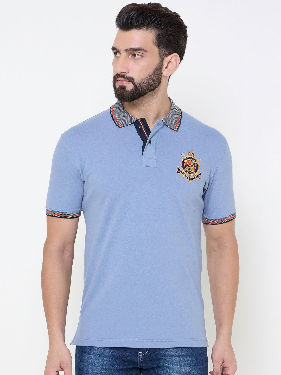 

Duke Men Graphic Printed Polo Collar Cotton T-shirt, Blue