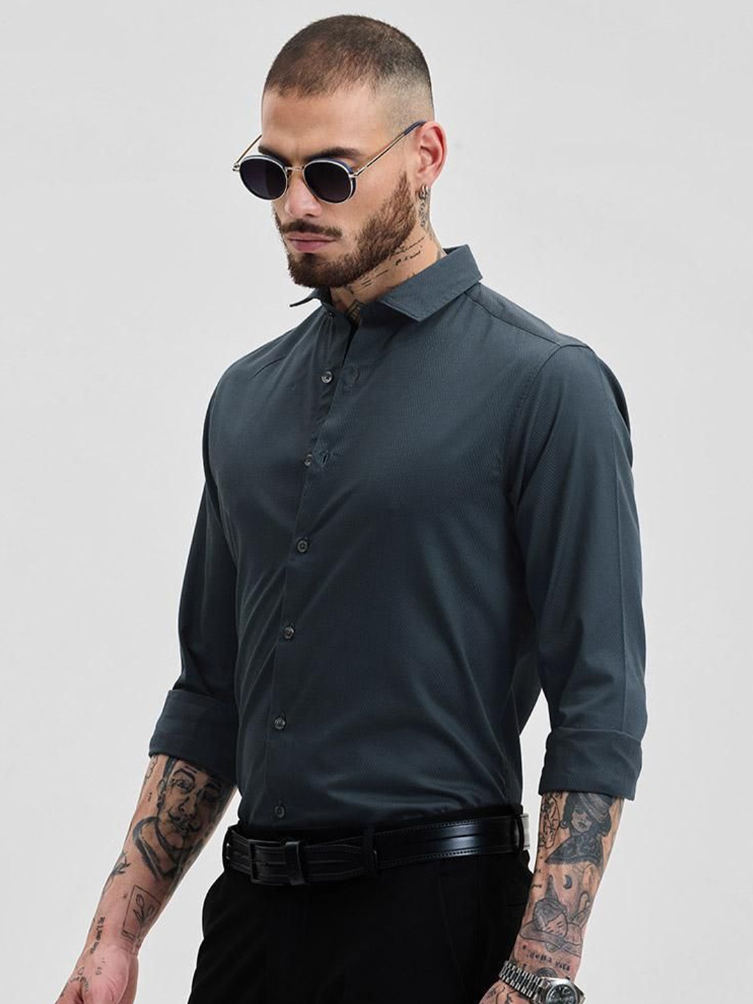 

Snitch Men Smart Slim Fit Opaque Formal Shirt, Teal