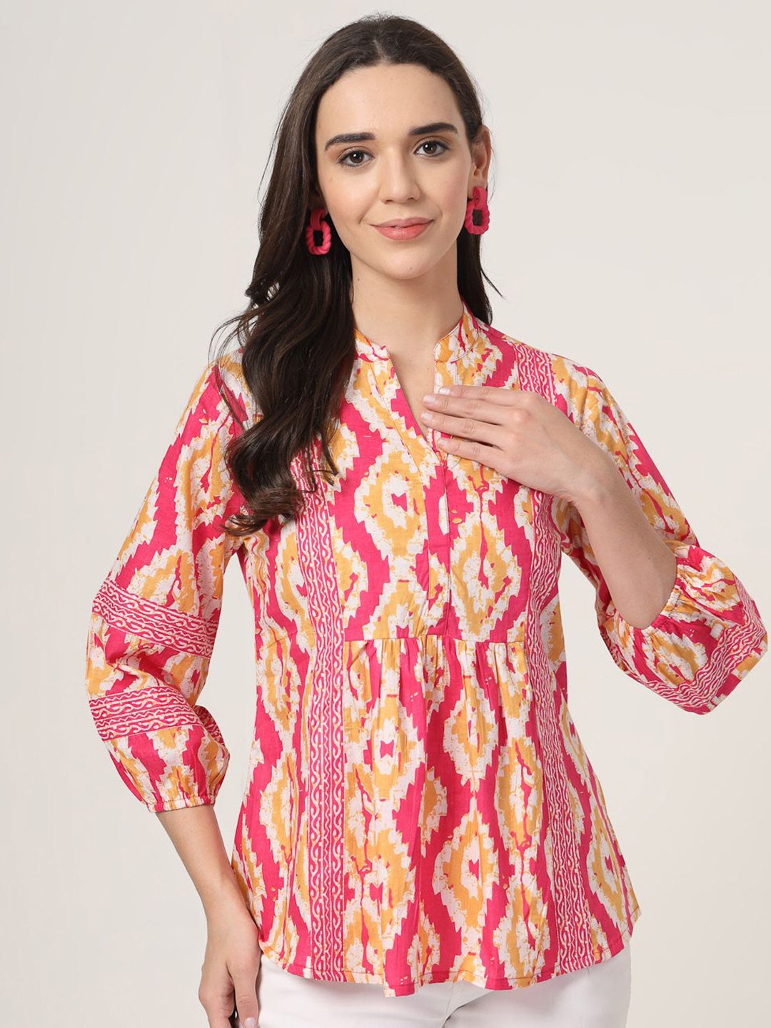 

Style Quotient Mandarin Collar Printed Tunic, Pink