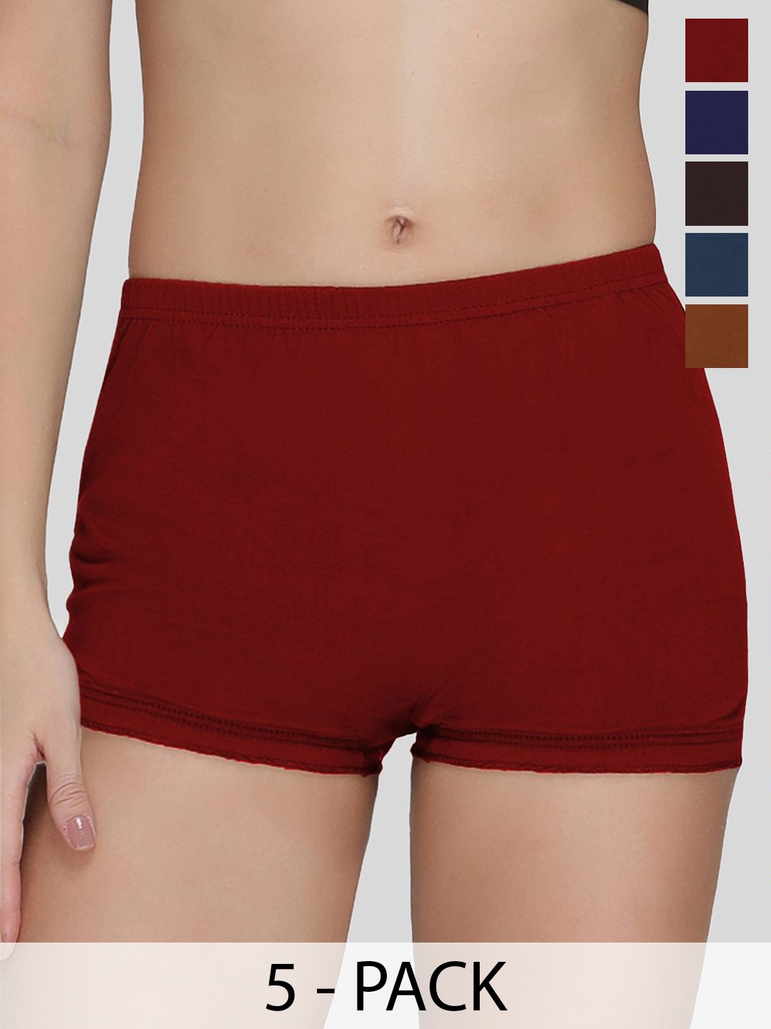 

AMUL COMFY Women Pack Of 5 Pure Cotton Boy Short Briefs - AC-PLBLOOMIE-MULTI-S-5PC, Blue