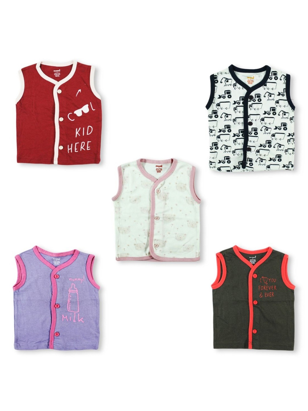 

Born Babies Kids Pack Of 5 Graphic Printed Organic Cotton T-shirt, Red