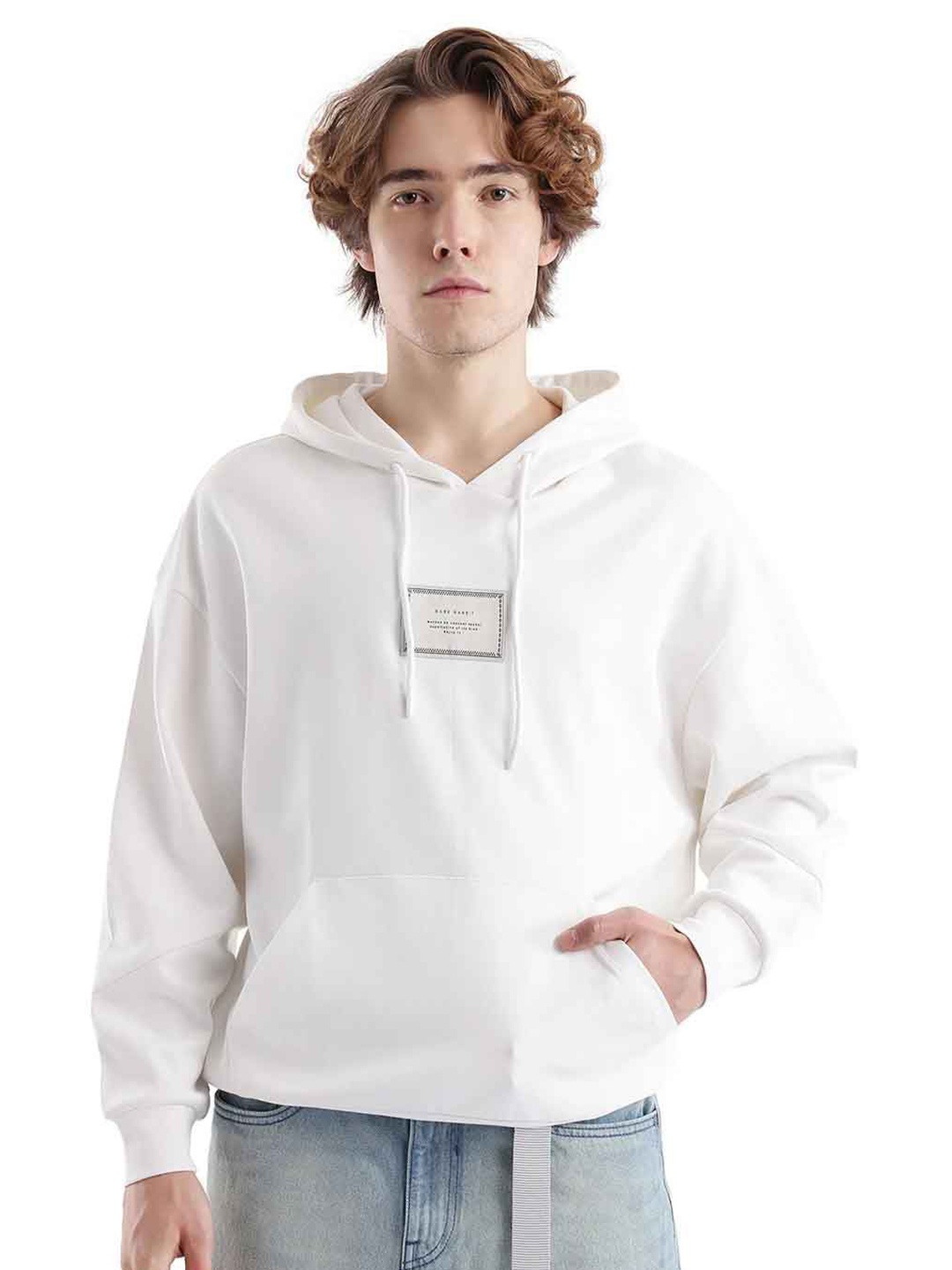 

RARE RABBIT Men Printed Hooded Sweatshirt, Off white