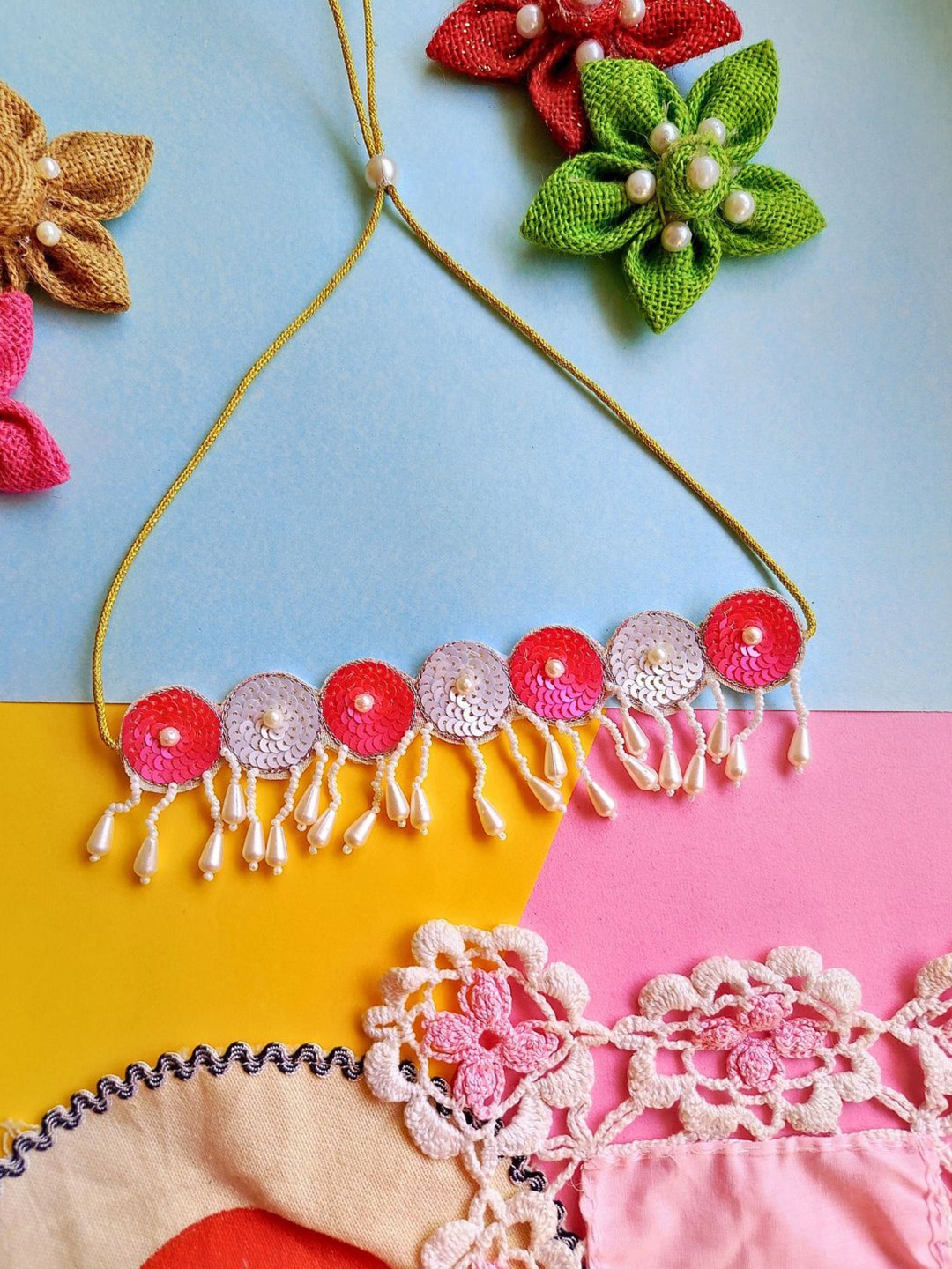 

Sangria Gold-Plated Beaded & Tasseled Bogo Choker Necklace