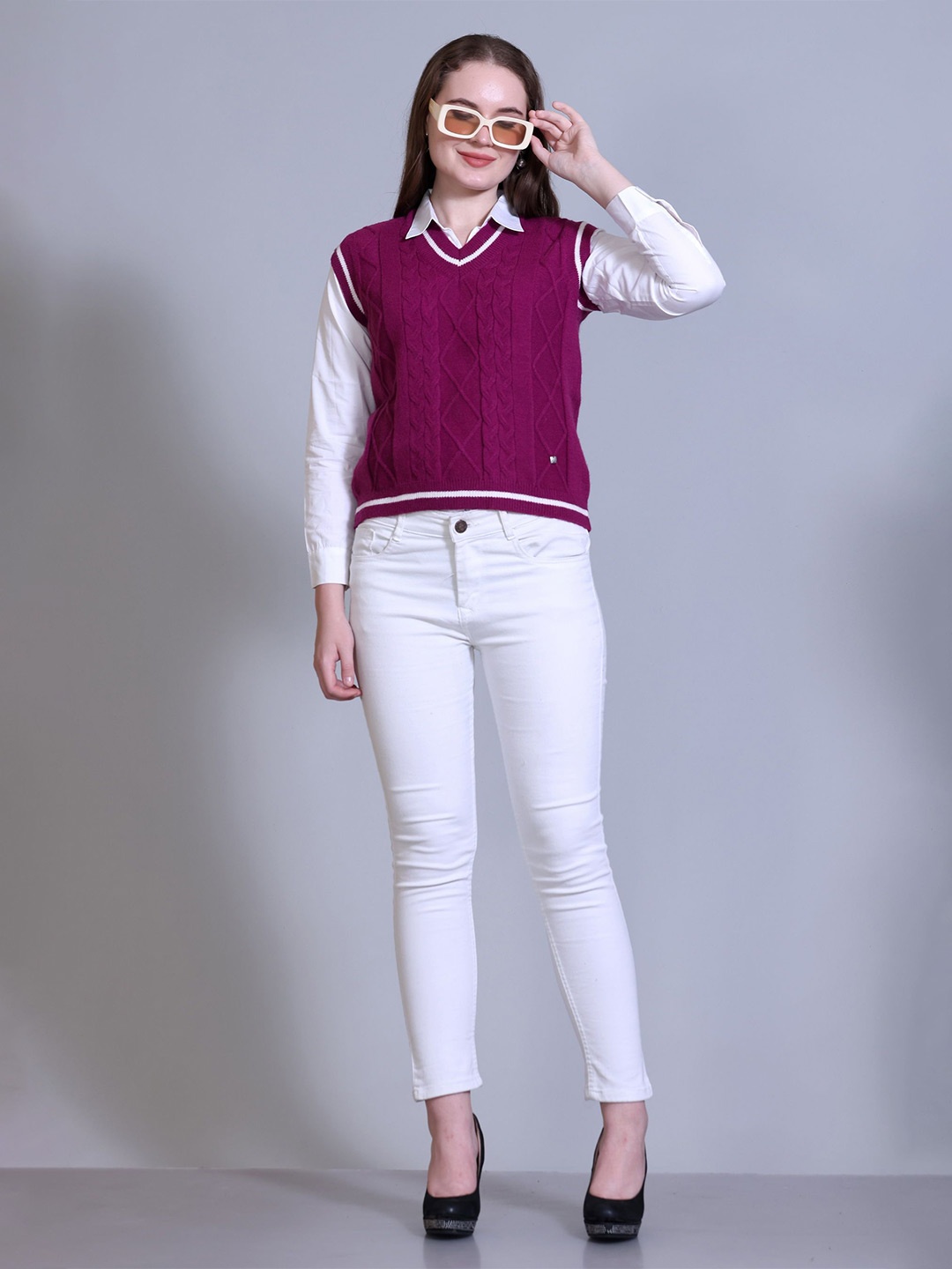 

GOSHA & MAU Women Cable Knit Sweater Vest, Purple