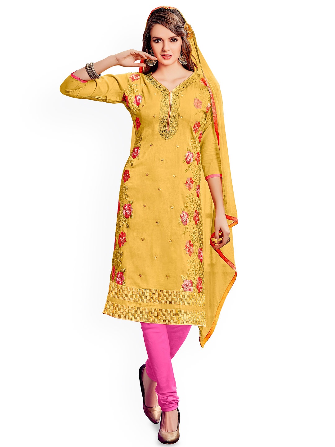 

Maroosh Embroidered Unstitched Dress Material, Yellow