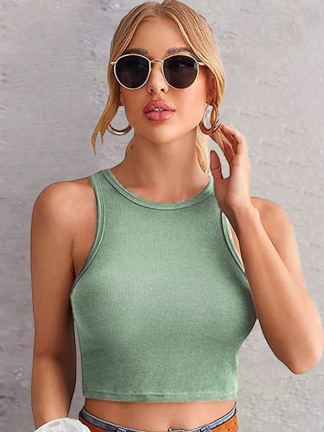 

Swaranjali Keyhole Neck Tank Crop Top, Green