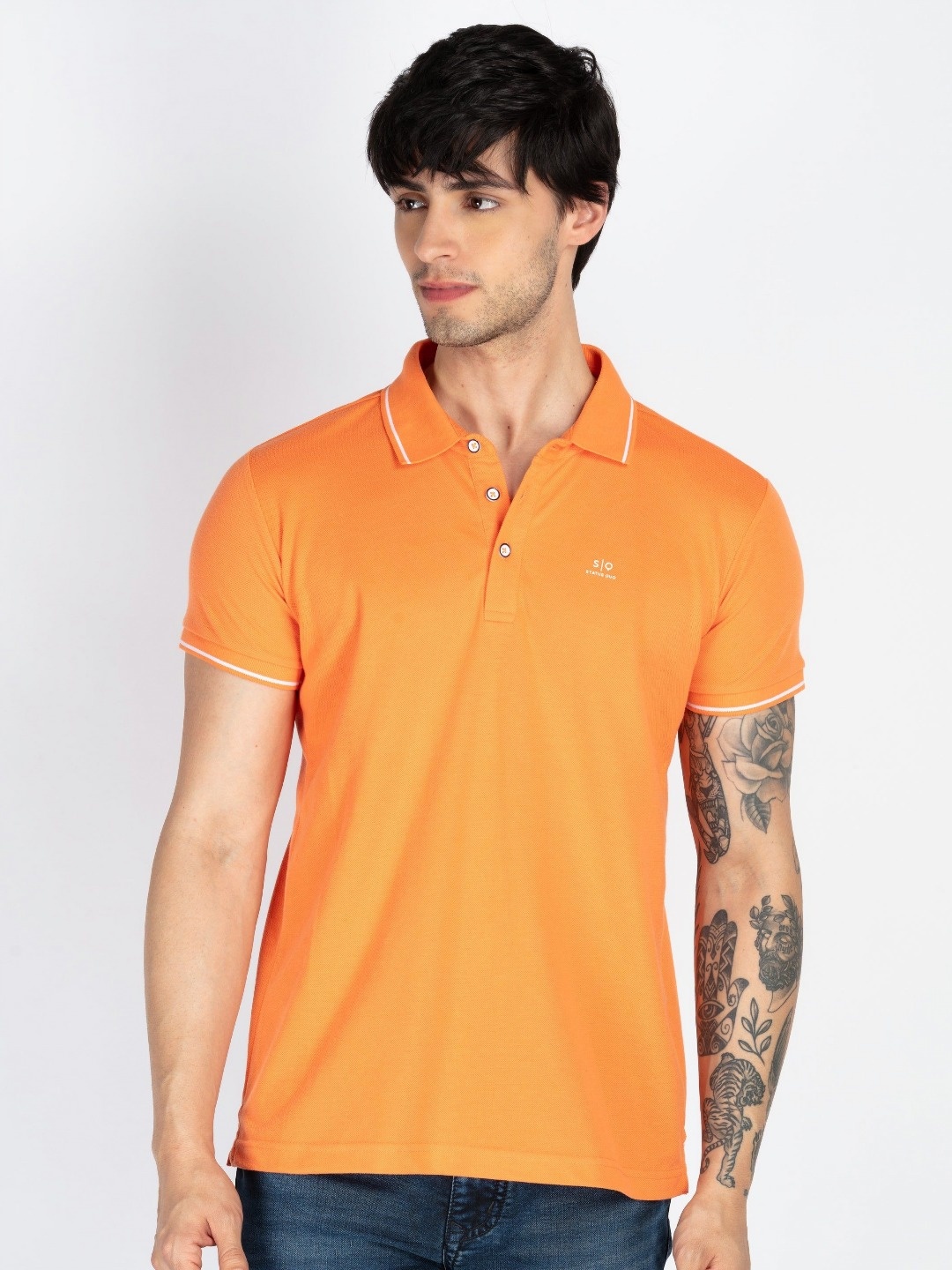 

Status Quo Men Solid Polo Collar T-shirt, Orange