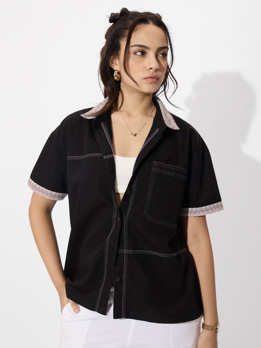 

The Souled Store Women Opaque Printed Casual Shirt, Black