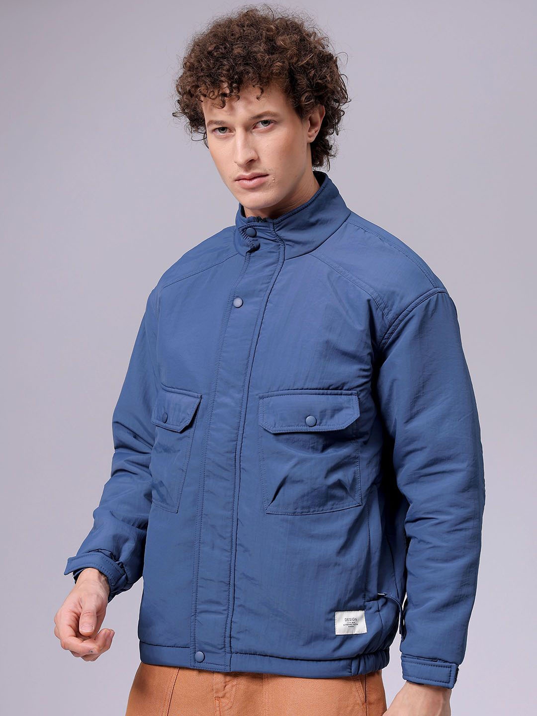 

The Indian Garage Co Men Mock Collar Solid Casual Padded Jacket, Blue