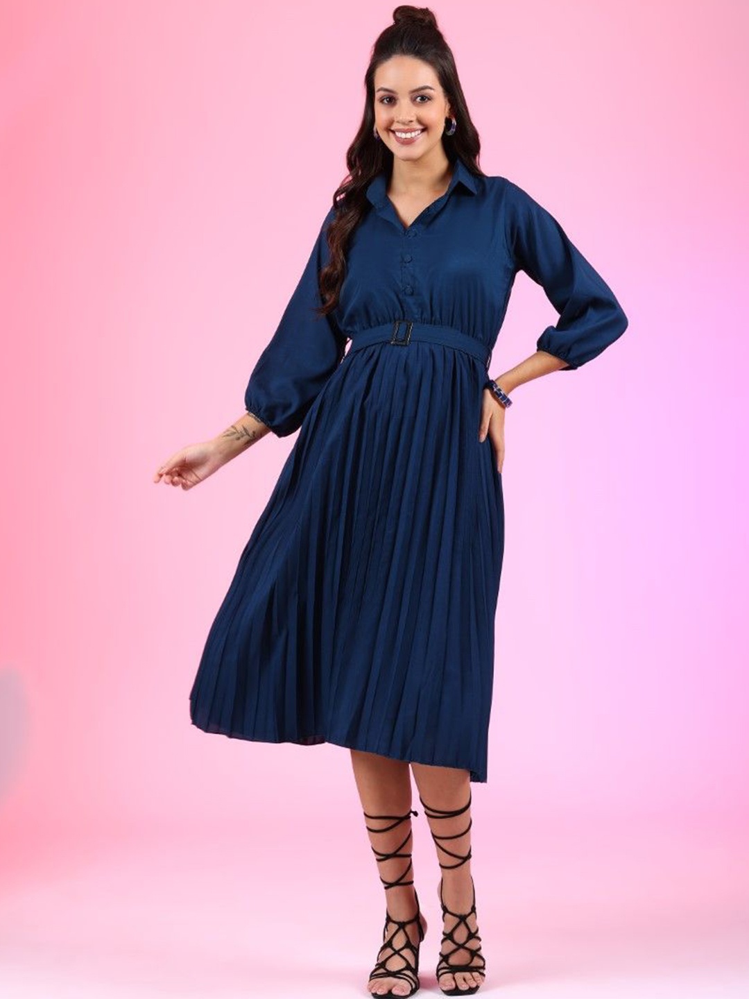 

Femvy Crepe Fit & Flare Dress, Blue