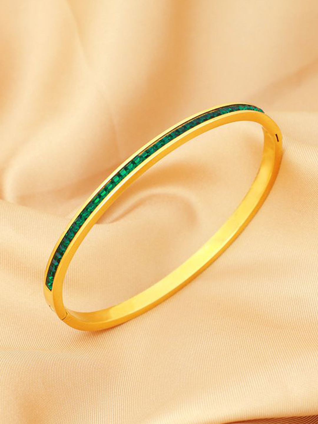 

Just Lil Things Women Artificial Stones Studded Bangle Style Bracelet, Gold